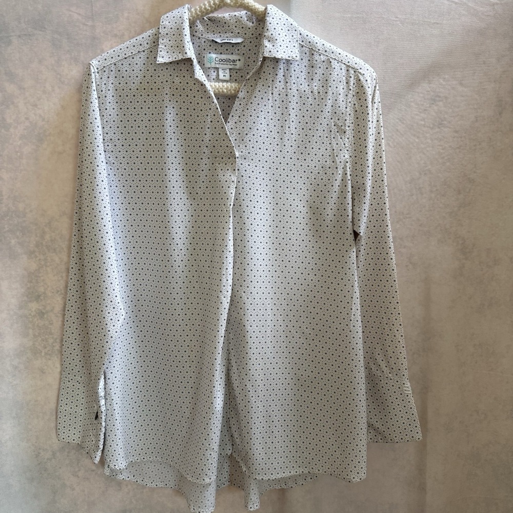 Coolibar Palmaria Travel Tunic Top Women's Size M Ivory Geometric Upf 50